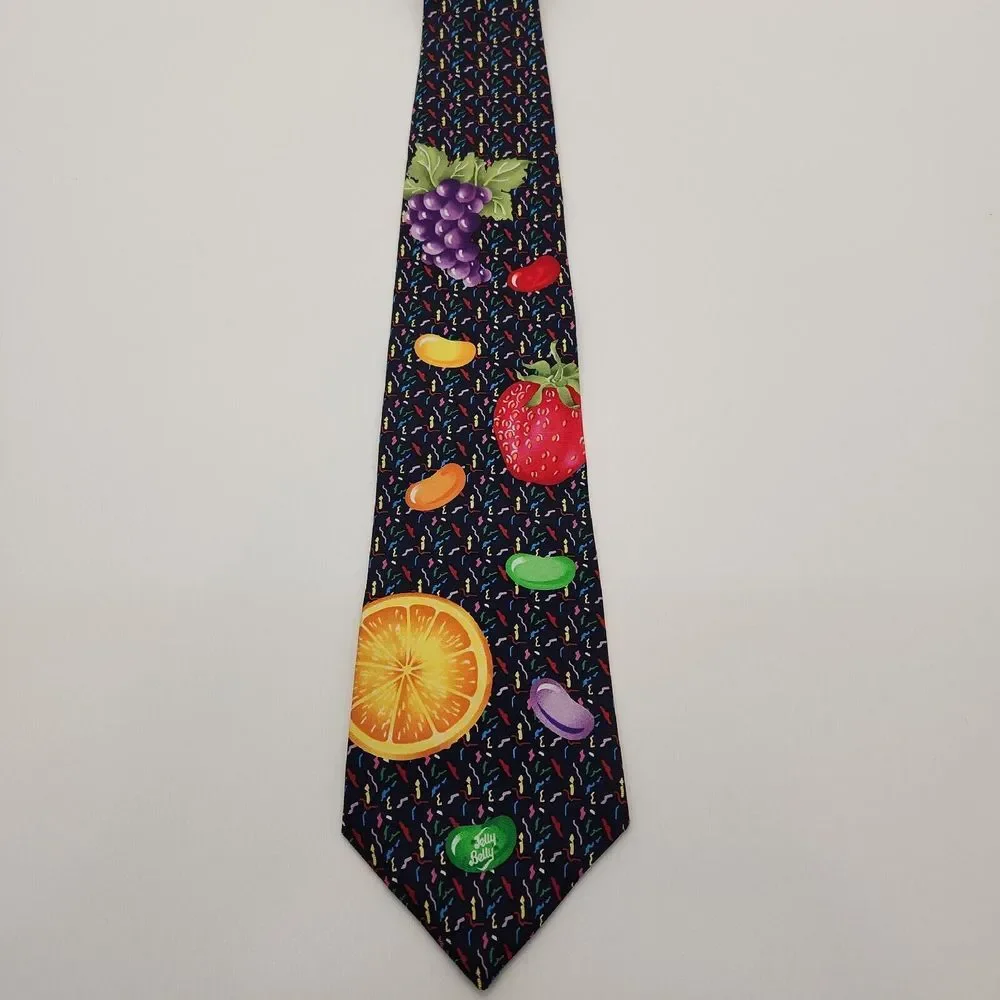 Vintage 1996 Resilio Tie Jelly Belly Grapes Strawberry Orange Confetti 100% Silk